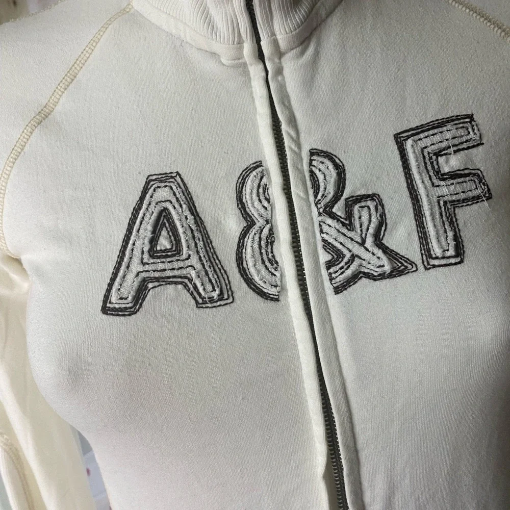 * Abercrombie & Fitch medium full zip thin sweatshirt Cream  Tan Jacket - Picture 5 of 7
